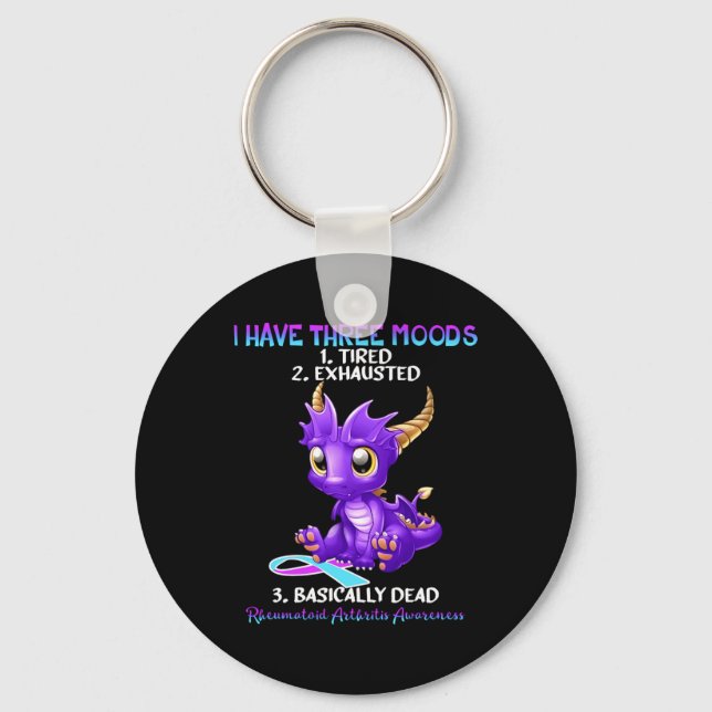 Rheumatoid Arthritis Awareness Dragon I Have Three Keychain (Front)