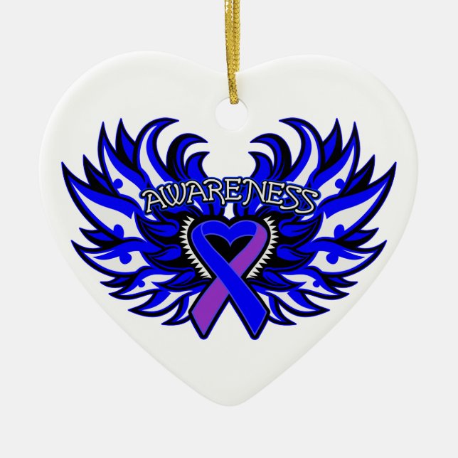 Rheumatoid Arthritis Awareness Heart Wings Ceramic Ornament (Front)