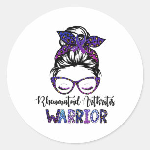 Rheumatoid Arthritis Warrior Messy Bun Ribbon  Classic Round Sticker
