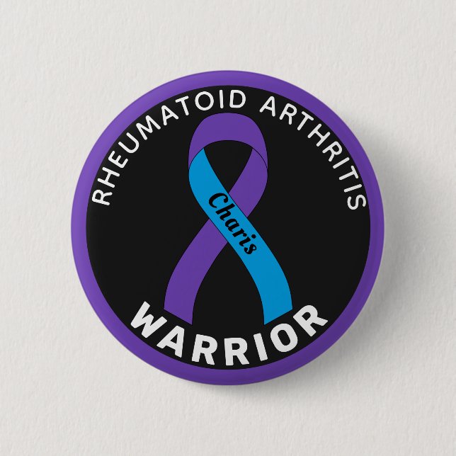 Rheumatoid Arthritis Warrior Ribbon Black Button (Front)