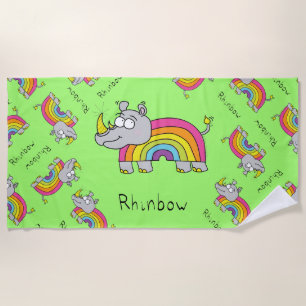 Rhinbow Rhino Rainbow Beach Towel Green