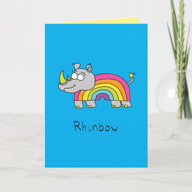 Rhinbow - Rhino Rainbow Rhinoceros Greeting Card (Front)