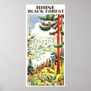 Rhine river, Black forest, Germany. Vintage travel Poster