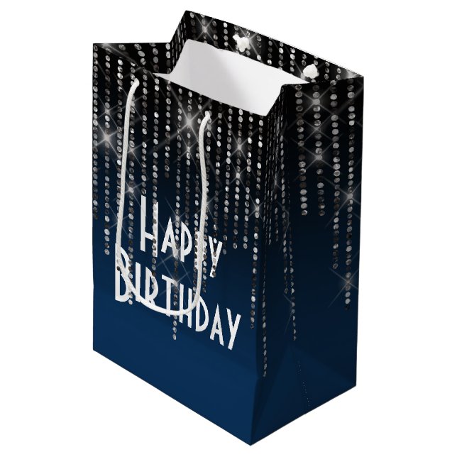 Rhinestone Bling Birthday Medium Gift Bag (Front Angled)