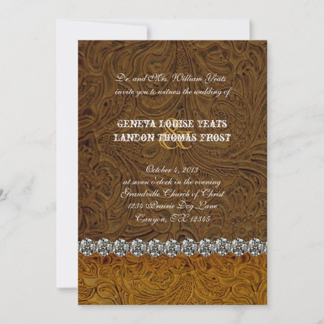 Rhinestone Cowboy Brown Leather Wedding Invitation (Front)