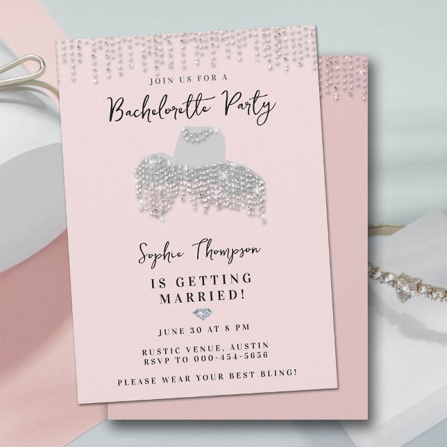 Rhinestone Cowgirl Hat Glitter Drips Bachelorette Invitation (glitz glam bachelorette party theme sparkle glitter cowgirl hat pink white elegant unique original )