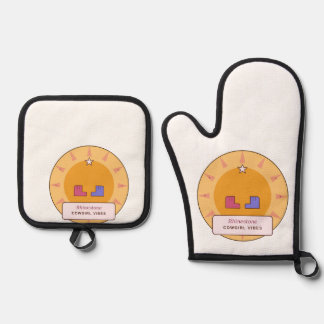 Rhinestone Cowgirl Vibes | Retro Western Sunburst Oven Mitt & Pot Holder Set
