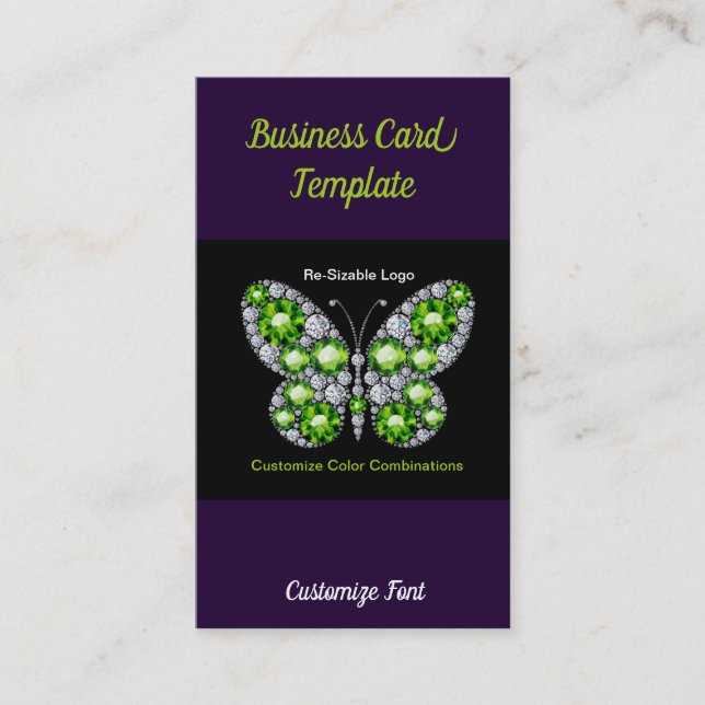 Rhinestone Jewels Emerald Butterfly Business Cards (Front)