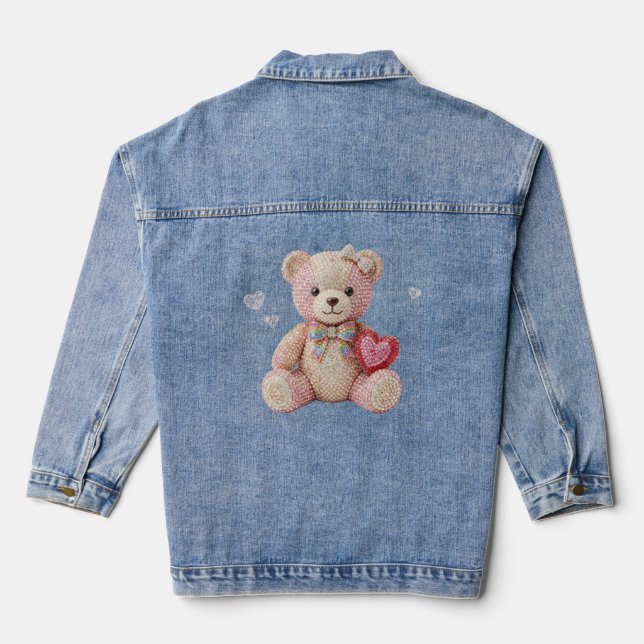 Rhinestone Valentine Bear  Denim Jacket (Back)