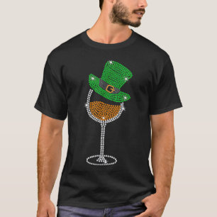 Rhinestone Wine Glasses Drinking St Patricks Day T T-Shirt