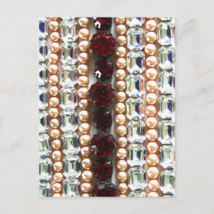 Rhinestones and pearls - vintage jewellery postcard