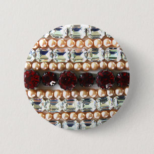 Rhinestones and pearls - vintage jewelry 2 inch round button