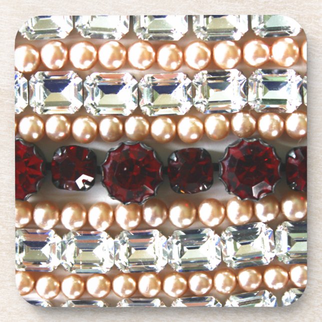 Rhinestones and pearls - vintage jewelry coaster (Front)