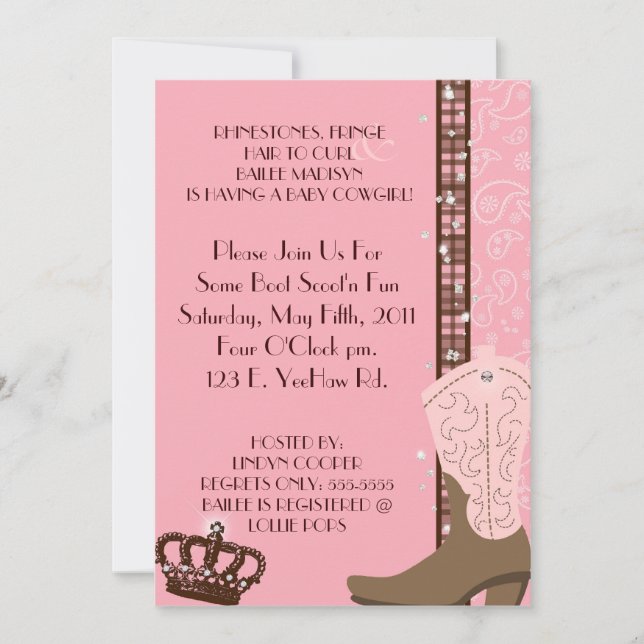 RHINESTONES, FRINGE & PINK 2 COWGIRLS Invitation (Front)