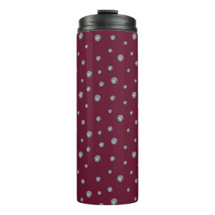 Rhinestones on dark red thermal tumbler