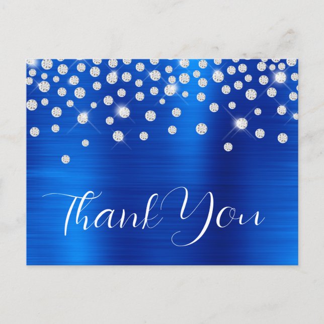 Rhinestones Royal Blue 60th Birthday Thank You Postcard (Front)