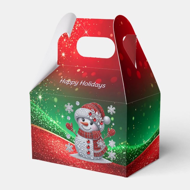 Rhinestones Snowman Holiday Favor Box (Front Side)
