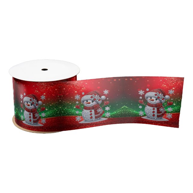 Rhinestones Snowman Holiday Satin Ribbon (Spool)