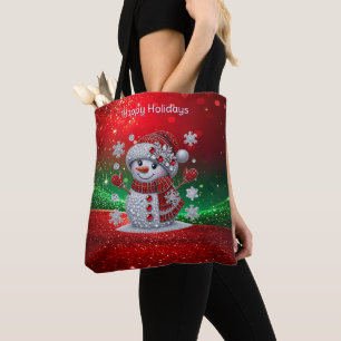 Rhinestones Snowman Holiday Tote Bag