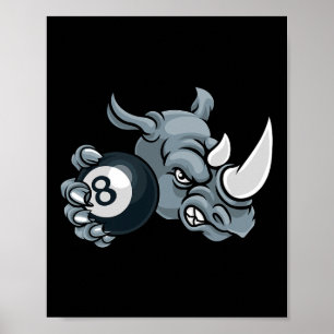 Rhino Angry Pool 8 Ll Billiards Cartoon Poster