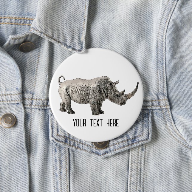 Rhino Animal Cute Adorable Custom 4 Inch Round Button (In Situ)