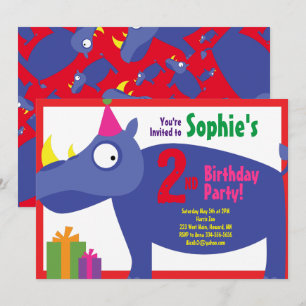 Rhino Animal Kid's Birthday Party Invitations