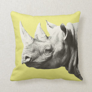 Rhino Animal Safari Yellow Pillow