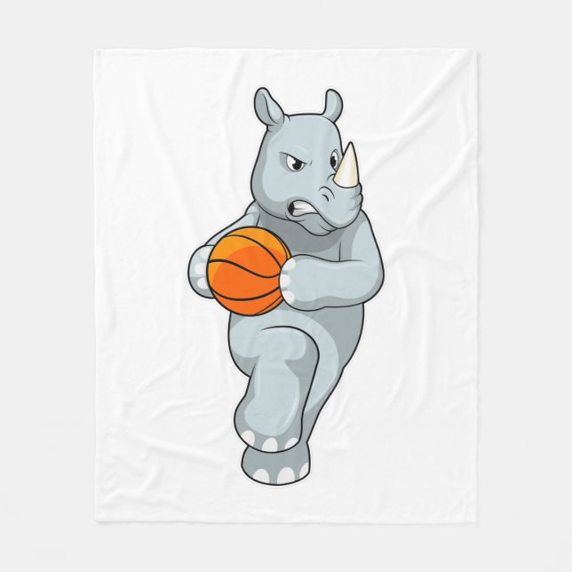 Rhino as Basketball player with Basketball Fleece Blanket (Front)