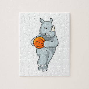 Rhino as Basketball player with Basketball Jigsaw Puzzle