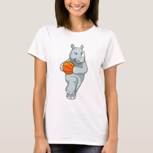 Rhino as Basketball player with Basketball T-Shirt