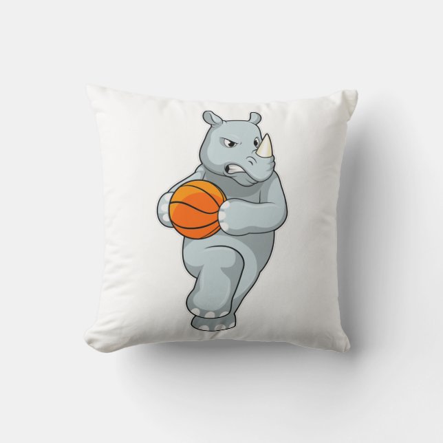 Rhino as Basketball player with Basketball Throw Pillow (Front)