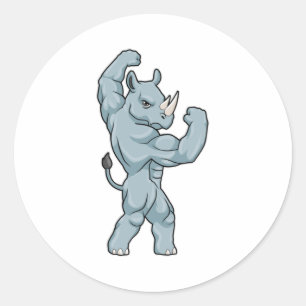 Rhino as Bodybuilder extreme Classic Round Sticker