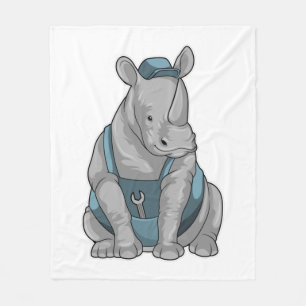 Rhino as Craftsman with Wrench Fleece Blanket