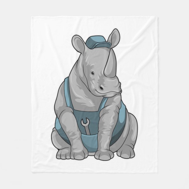 Rhino as Craftsman with Wrench Fleece Blanket (Front)