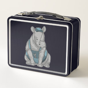Rhino as Craftsman with Wrench Metal Lunch Box