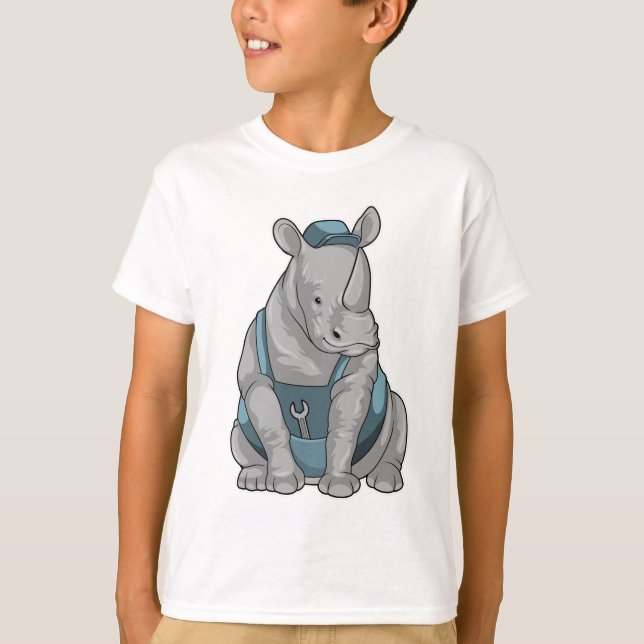 Rhino as Craftsman with Wrench T-Shirt (Front)