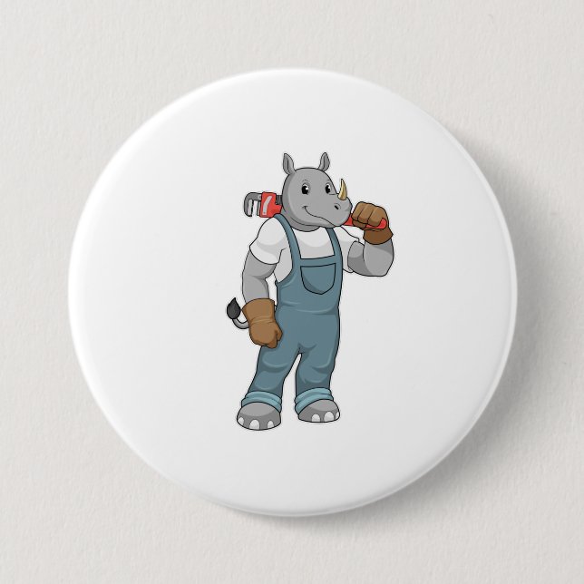 Rhino as Handyman with Water pump pliers 3 Inch Round Button (Front)