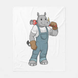 Rhino as Handyman with Water pump pliers Fleece Blanket