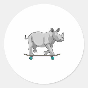 Rhino as Skater with Skateboard Classic Round Sticker