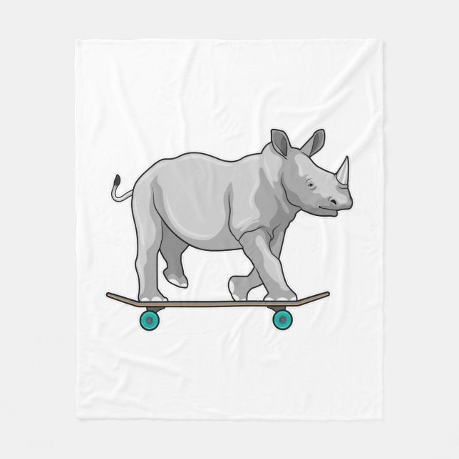 Rhino as Skater with Skateboard Fleece Blanket (Front)