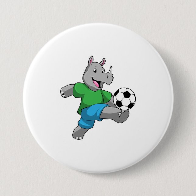 Rhino as Soccer player with Soccer 3 Inch Round Button (Front)
