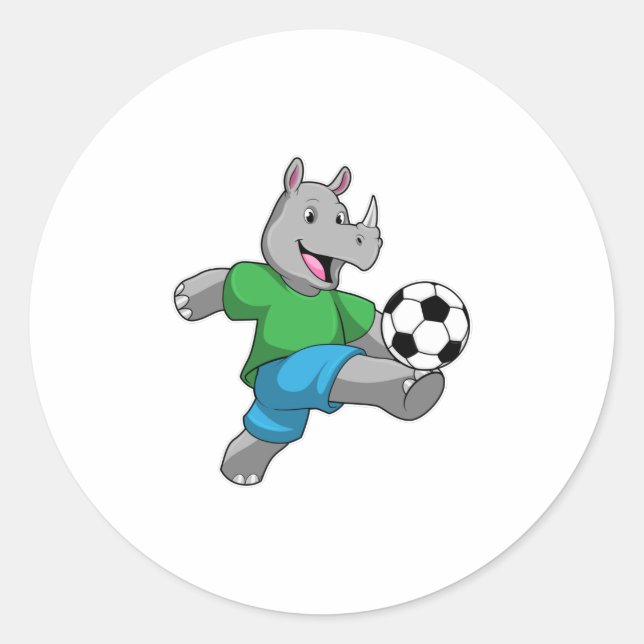 Rhino as Soccer player with Soccer Classic Round Sticker (Front)