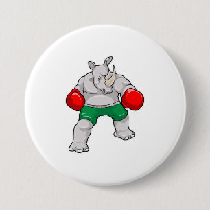Rhino at Boxing with Boxing gloves 3 Inch Round Button