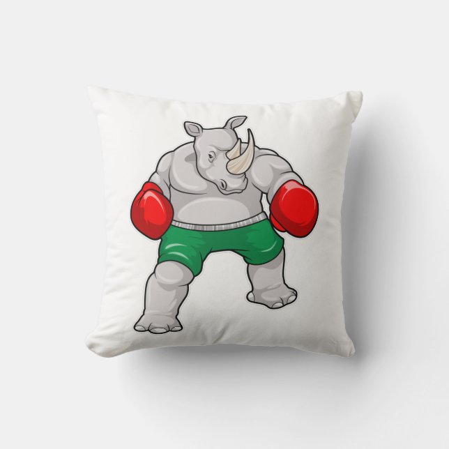 Rhino at Boxing with Boxing gloves Throw Pillow (Front)