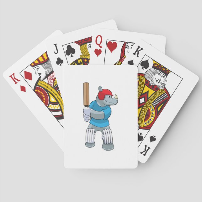Rhino at Cricket with Cricket bat Playing Cards (Back)