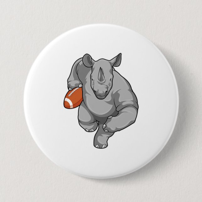 Rhino at Football Sports 3 Inch Round Button (Front)