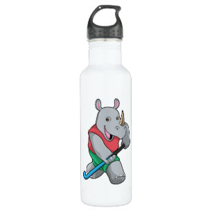 Rhino at Hockey with Hockey bat 710 Ml Water Bottle