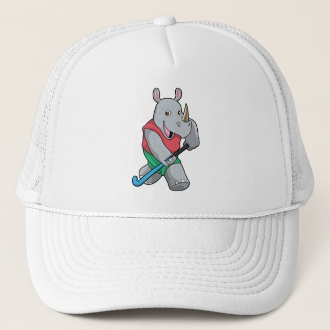 Rhino at Hockey with Hockey bat Trucker Hat (Front)