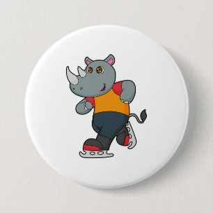 Rhino at Ice skating with Ice skates 3 Inch Round Button