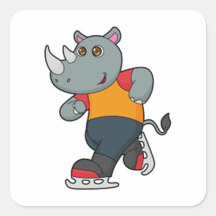 Rhino at Ice skating with Ice skates Square Sticker